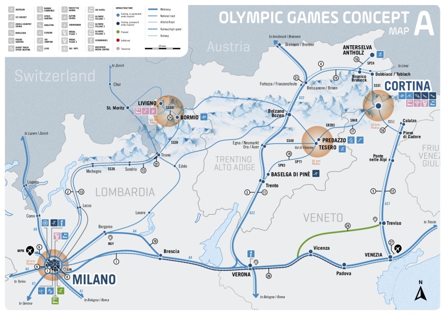 Mappa giochi olimpici milano cortina 2026 candidatura